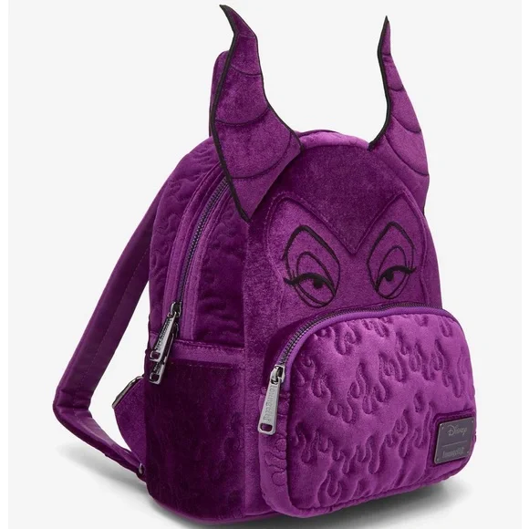 Loungefly Disney Sleeping Beauty Purple Velvet Maleficent Figural Mini Backpack - Picture 2 of 4